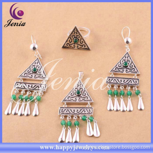 New arrival high quality thai silver set green agate jewelry wholesalers jewellery (6309T4-1)
